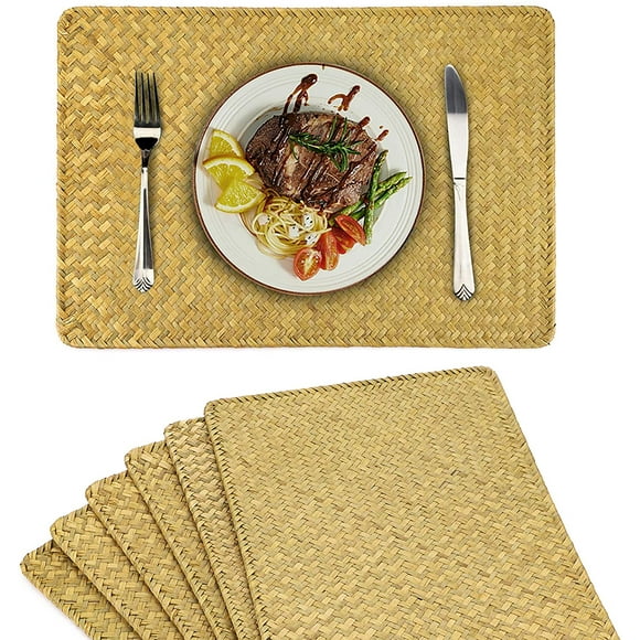 Woven Tassel Saya Table Mat Dining Eat Set of 4 Grey Slate Seagrass Placemats